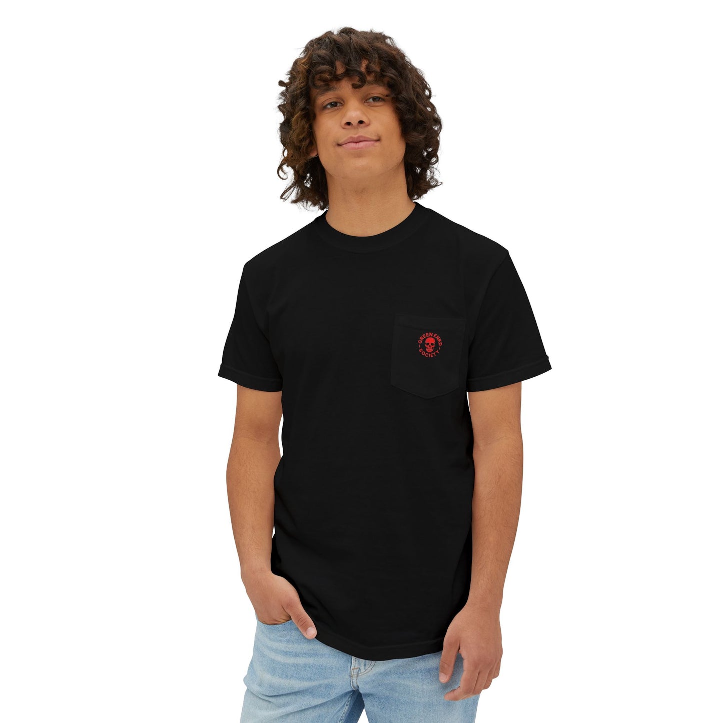 Pocket T-Shirt Red Skeleton Flames