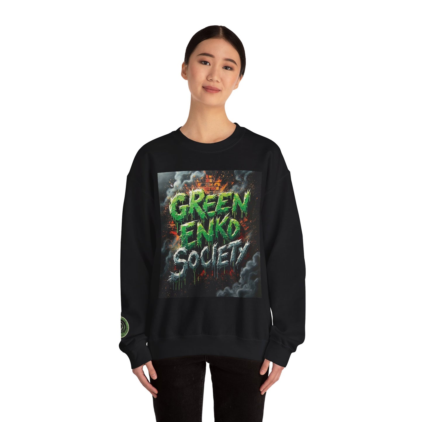 Green Enkd Society Heavy Metal Sweatshirt, Unisex Crewneck Sweatshirt, Graphic Pullover, Cozy Layer, Streetwear Fashion, Gift for Gamers