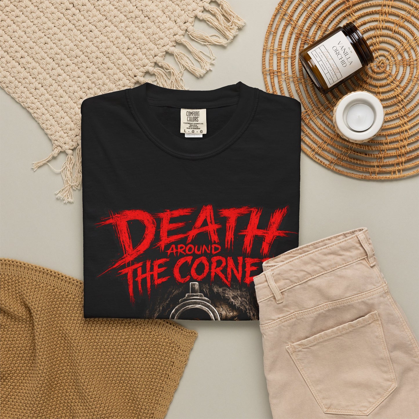 Death Around the Corner Skull Tee — Green Enkd Society Gothic Graphic T-Shirt