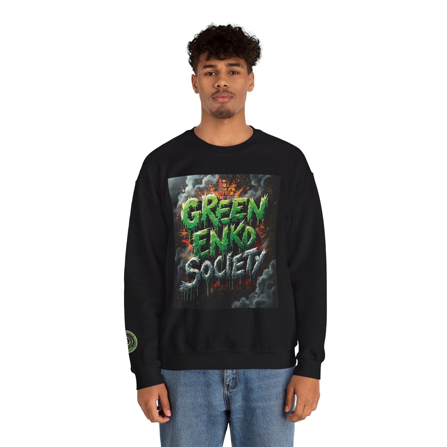 Green Enkd Society Heavy Metal Sweatshirt, Unisex Crewneck Sweatshirt, Graphic Pullover, Cozy Layer, Streetwear Fashion, Gift for Gamers