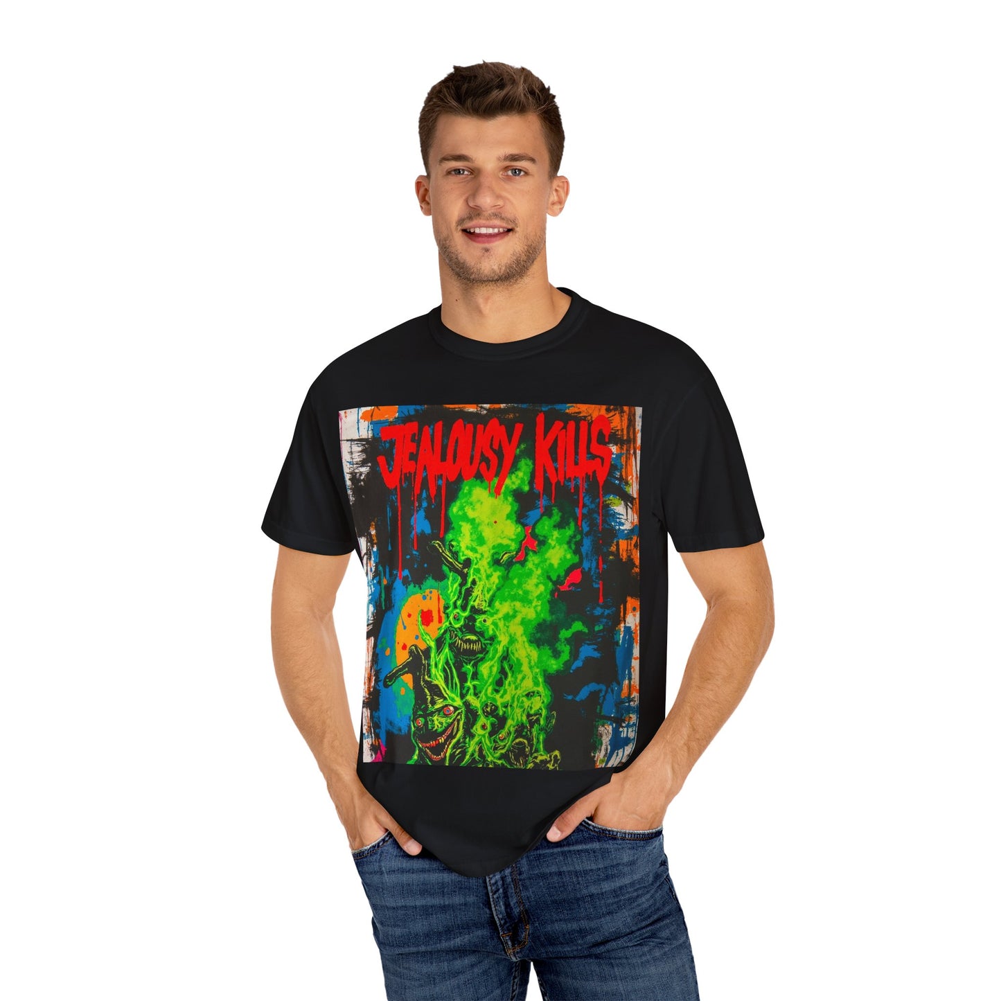 Gothic Graphic Tee, Jealousy Kills T-Shirt, Unisex Streetwear, Perfect for Music Festivals, Casual Outfits, Alternative Fashion