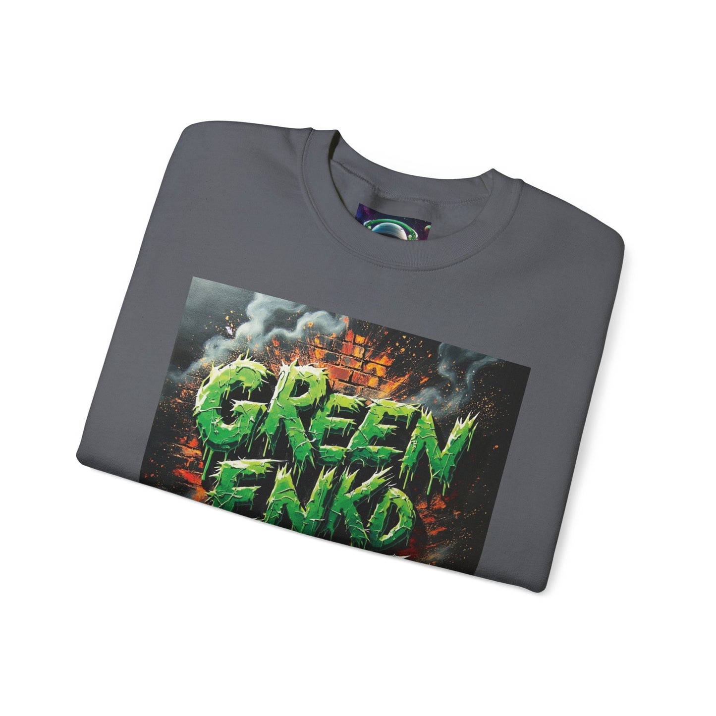Green Enkd Society Heavy Metal Sweatshirt, Unisex Crewneck Sweatshirt, Graphic Pullover, Cozy Layer, Streetwear Fashion, Gift for Gamers