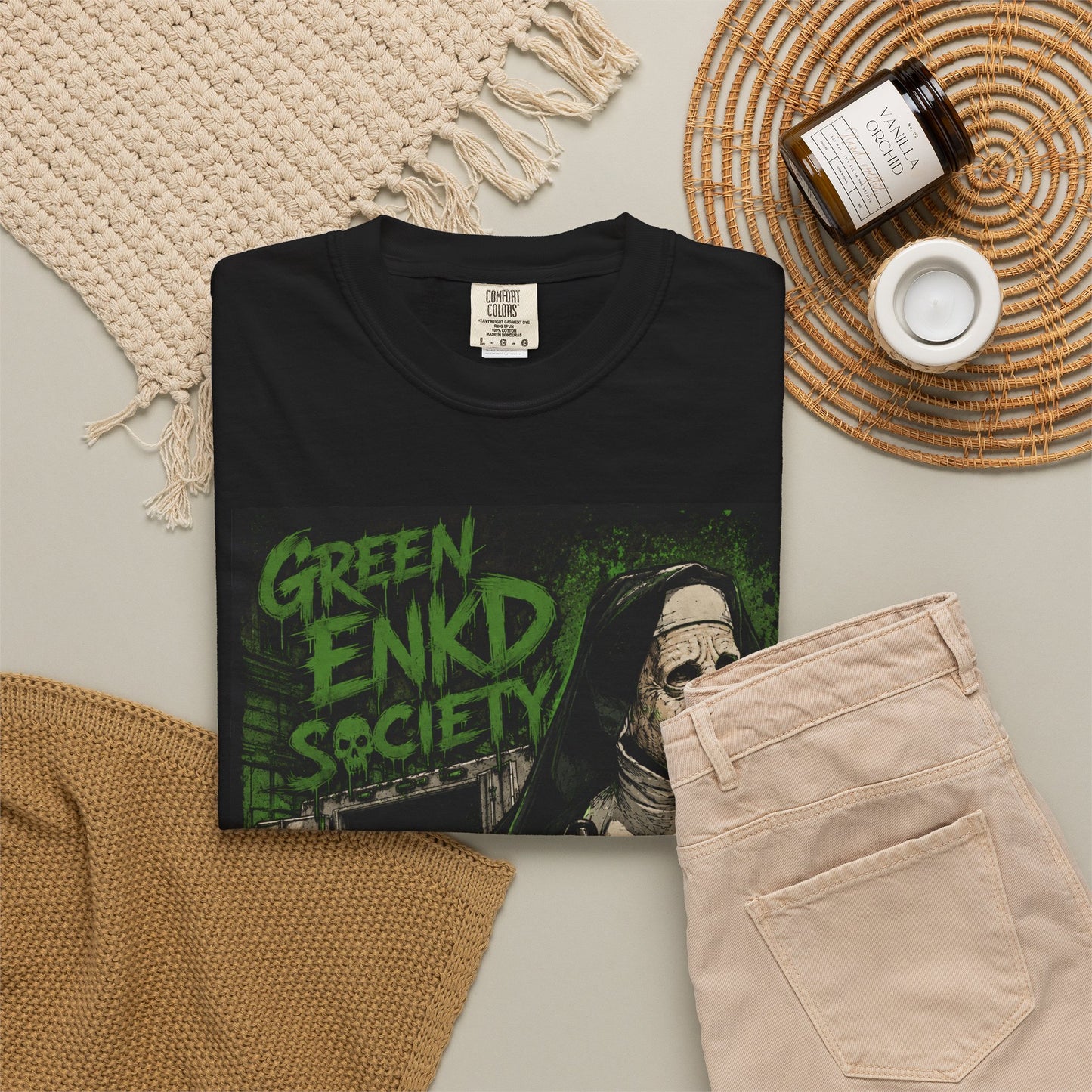 Green Enkd Society “Holy Smoke” Gritty Cartoon Graphic Tee