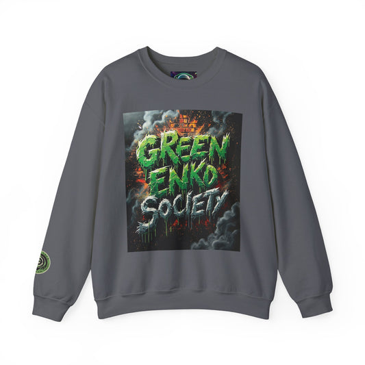 Green Enkd Society Heavy Metal Sweatshirt, Unisex Crewneck Sweatshirt, Graphic Pullover, Cozy Layer, Streetwear Fashion, Gift for Gamers
