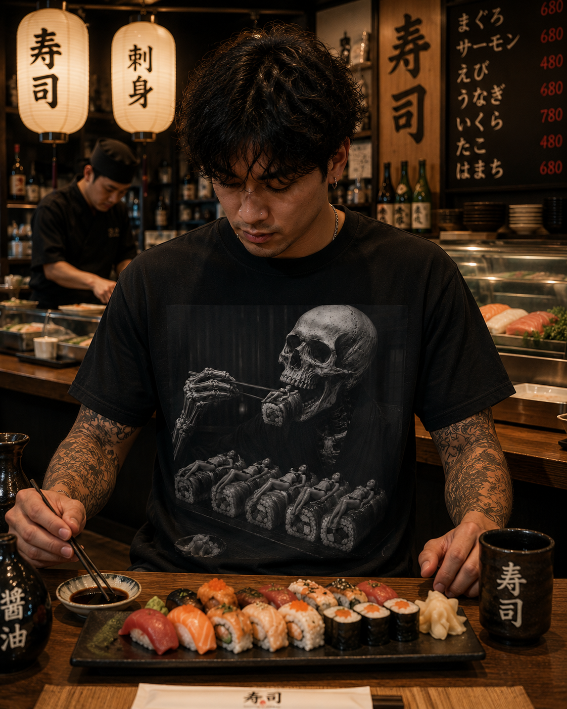 Green Enkd Society “Sushi of the Dead” Vintage Skull Tee