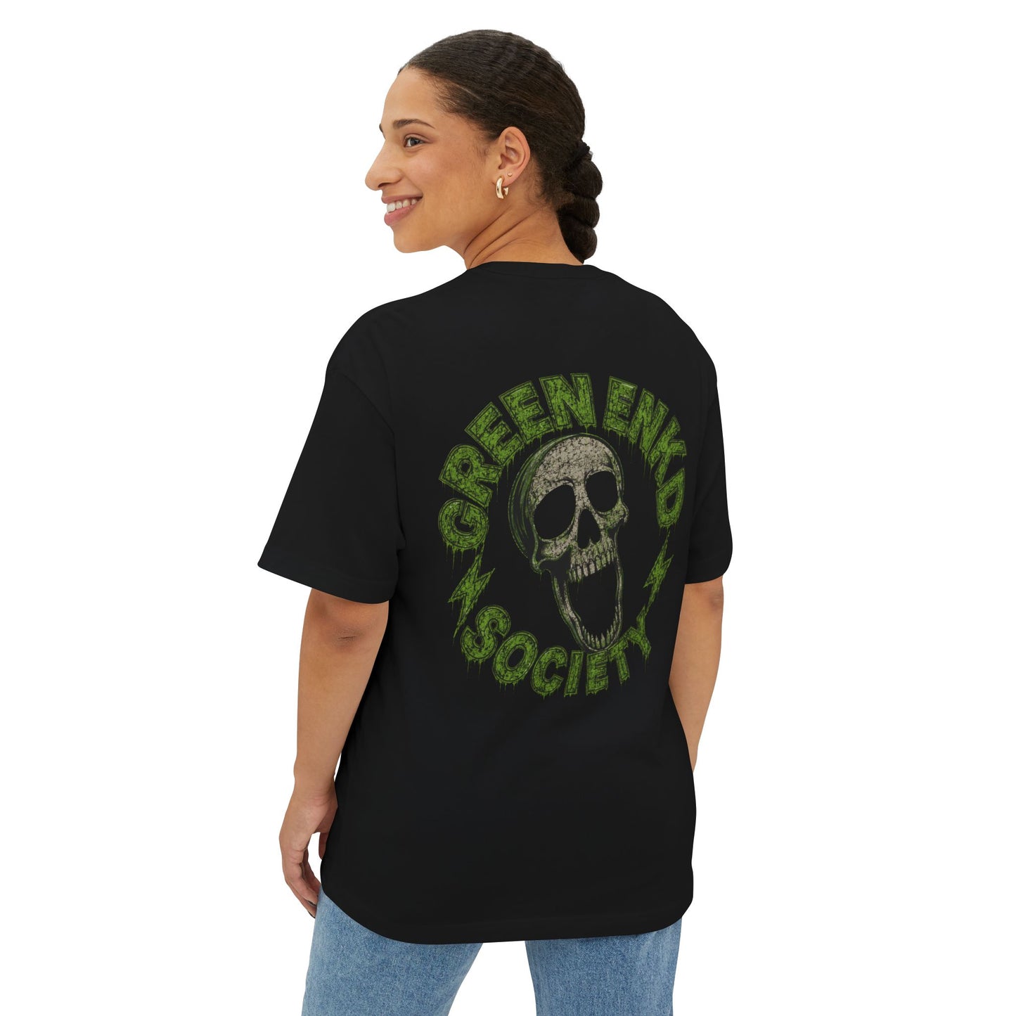 Green Enkd Society Liberty Reaper Tee – Gritty Skeleton Statue of Liberty Streetwear Shirt