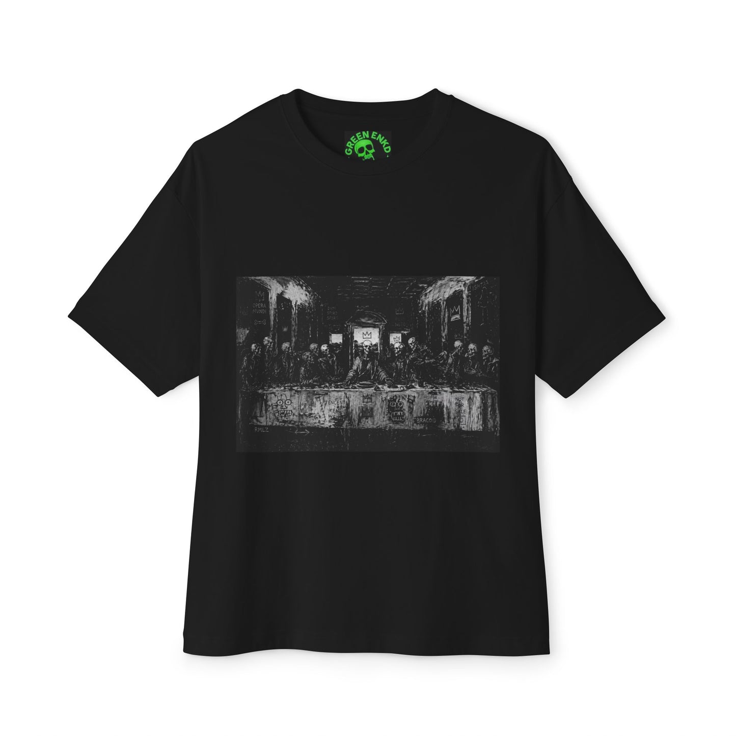 Green Enkd Society Skull Tee — Last Supper Graphic Oversized T-Shirt