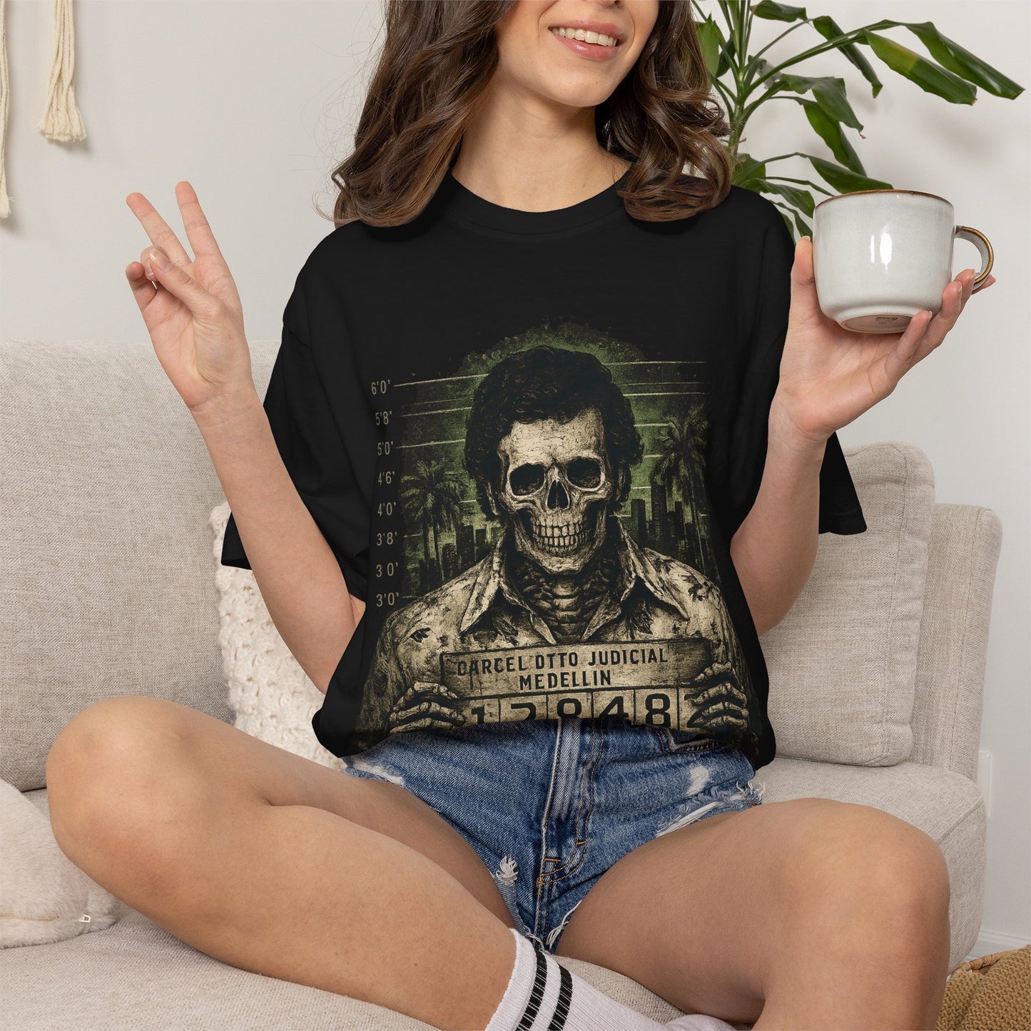 El Jefe: Medellín Skeleton Mugshot Tee by Green Enkd Society