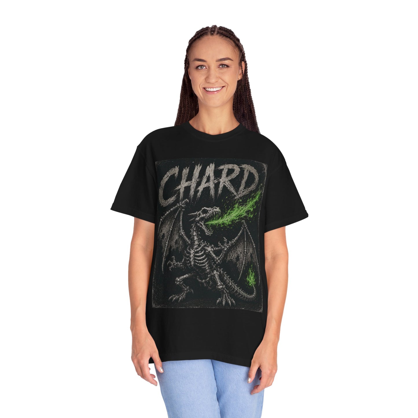 Green Enkd Society “CHARD” Skeleton Dragon Graphic T-Shirt – Gritty Streetwear Tee