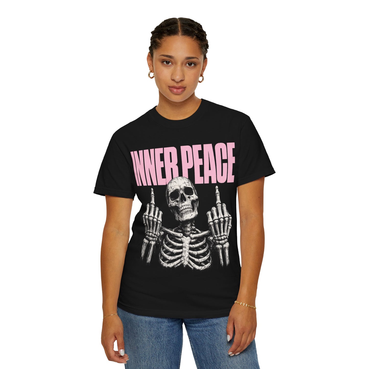 Inner Peace Skeleton T-Shirt — Pink Skull Graphic Tee