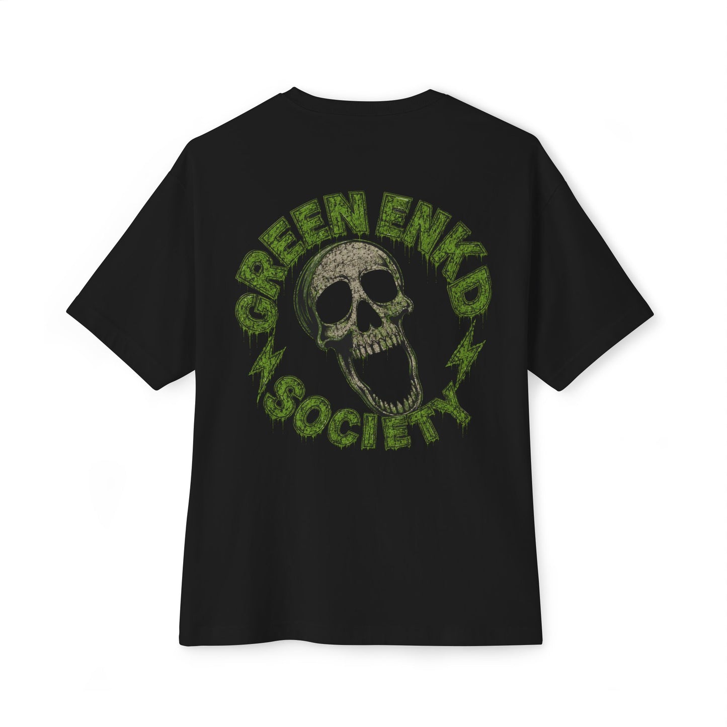 Green Enkd Society Liberty Reaper Tee – Gritty Skeleton Statue of Liberty Streetwear Shirt