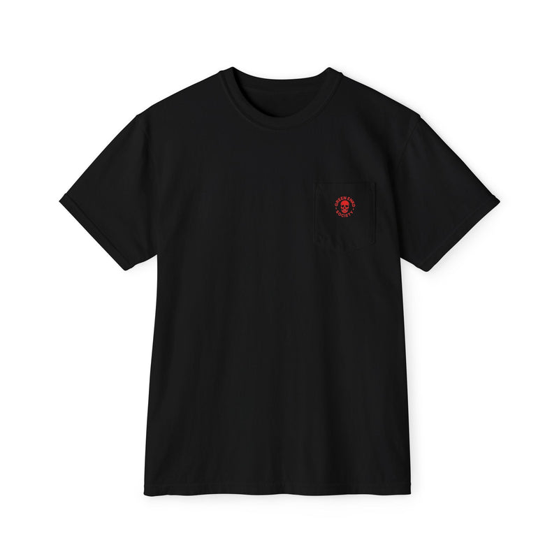 Red Skeleton Flames Pocket Tee