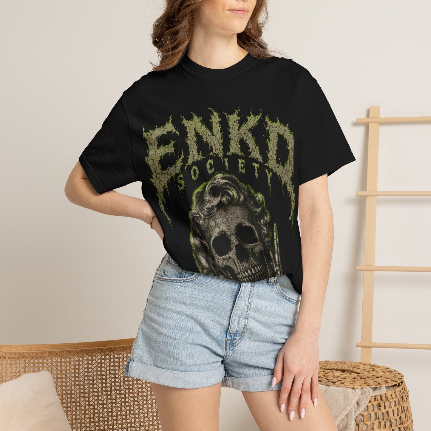 Green Enkd Society “Infamous Muse” Skeleton Graphic T-Shirt