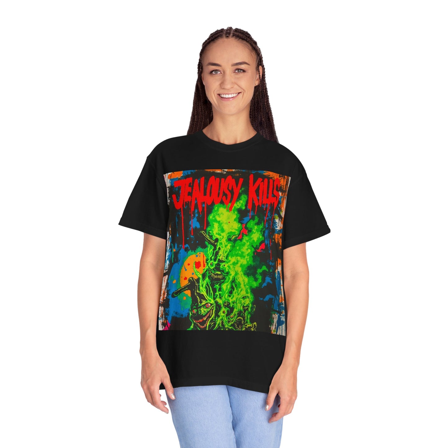 Gothic Graphic Tee, Jealousy Kills T-Shirt, Unisex Streetwear, Perfect for Music Festivals, Casual Outfits, Alternative Fashion