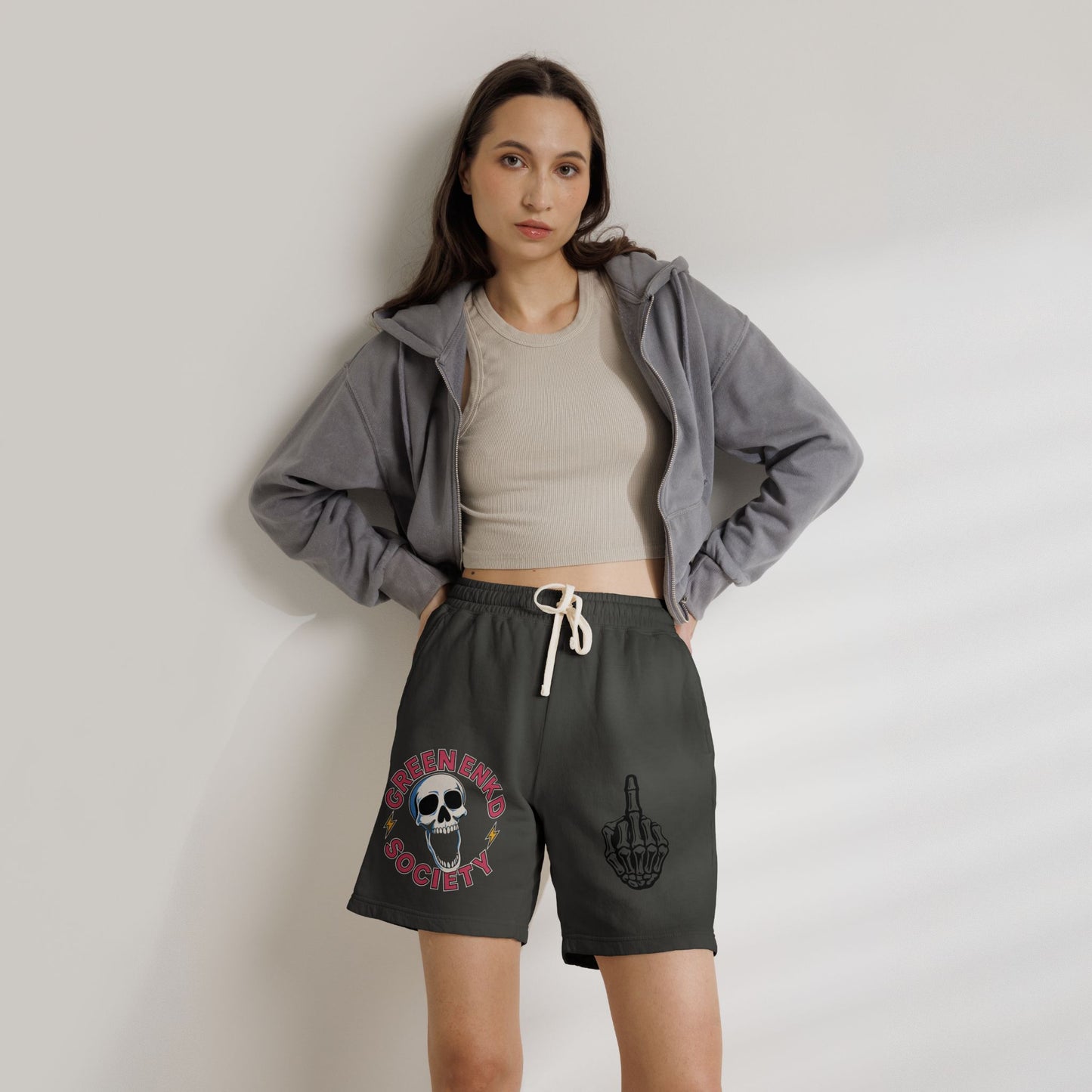 Green Enkd Society Skeleton Skull Lounge Shorts – Streetwear Sweat Shorts