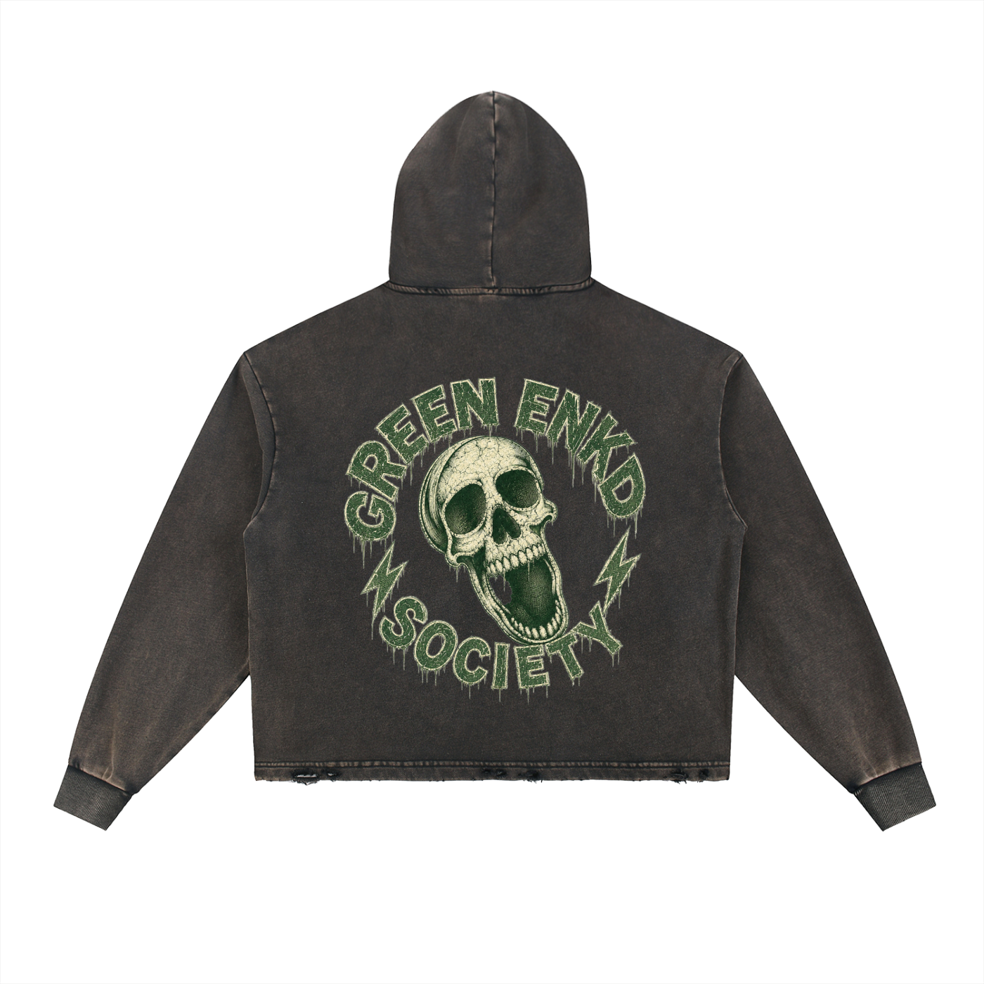 Cash Only Outlaw Skeleton Vintage Washed Frayed-Hem Hoodie