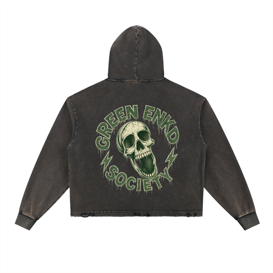 Cash Only Outlaw Skeleton Vintage Washed Frayed-Hem Hoodie