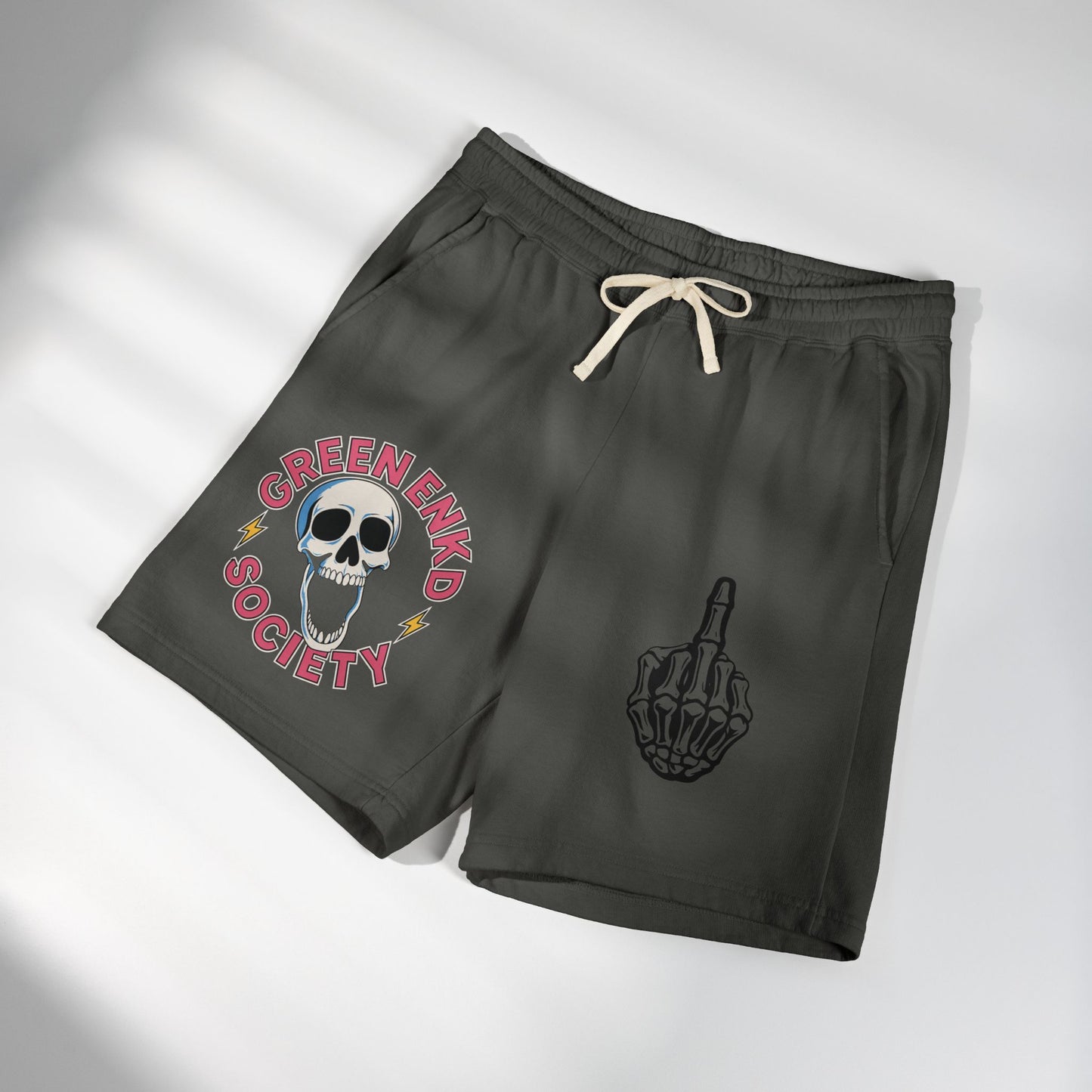 Green Enkd Society Skeleton Skull Lounge Shorts – Streetwear Sweat Shorts