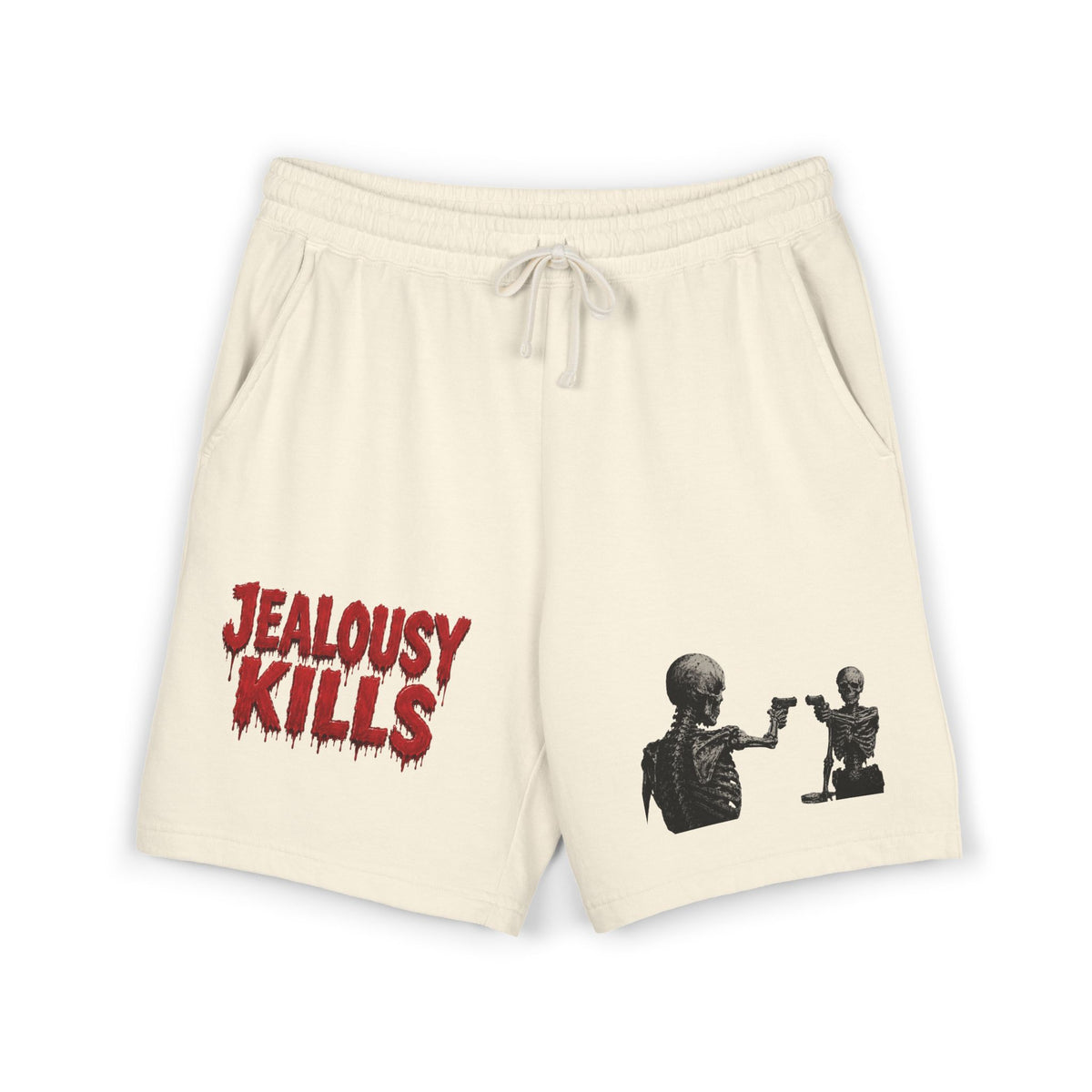 Jealousy Kills Skeleton Graphic Sweat Shorts — Green Enkd Society Skull Streetwear