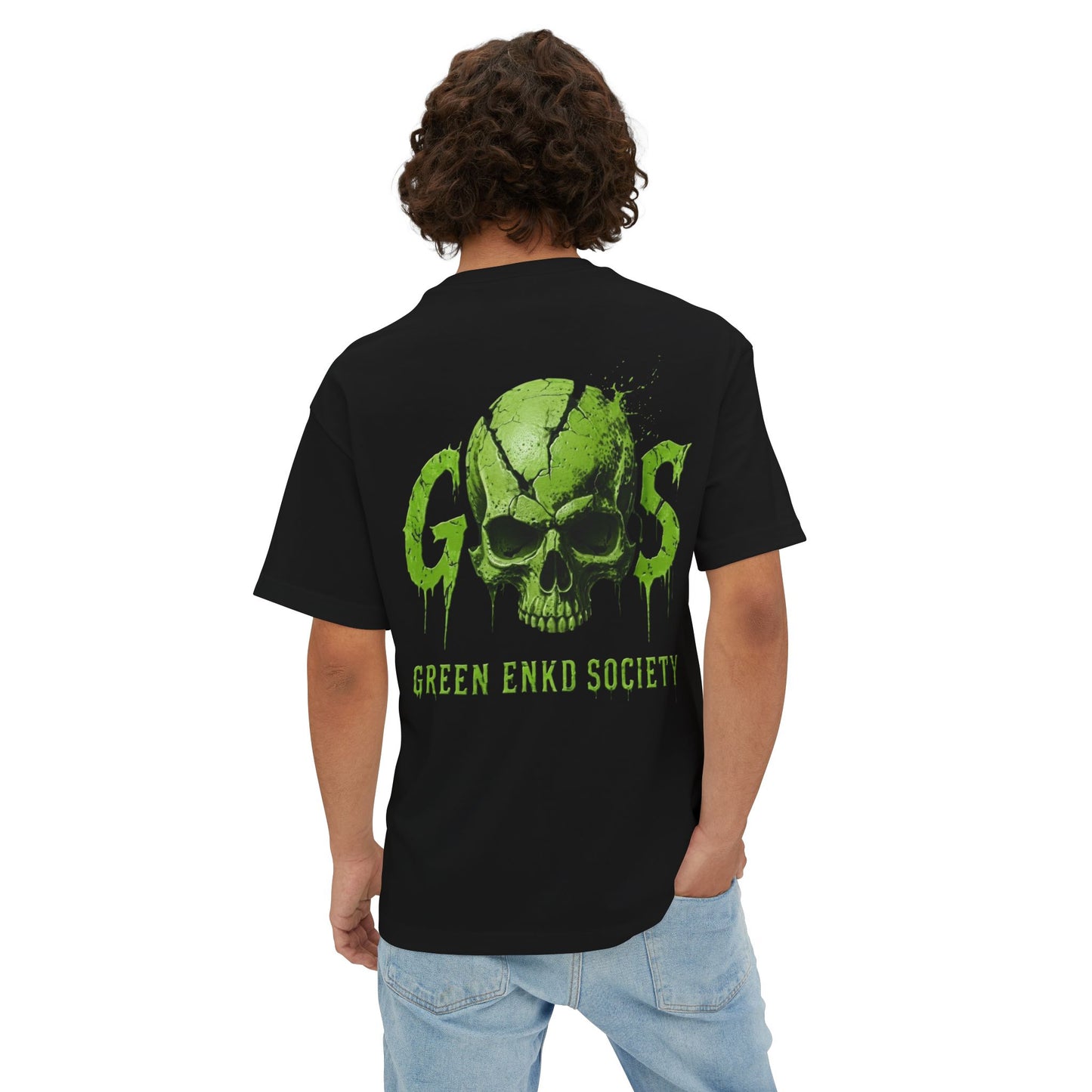 Green Enkd Society Skull Tee — Last Supper Graphic Oversized T-Shirt