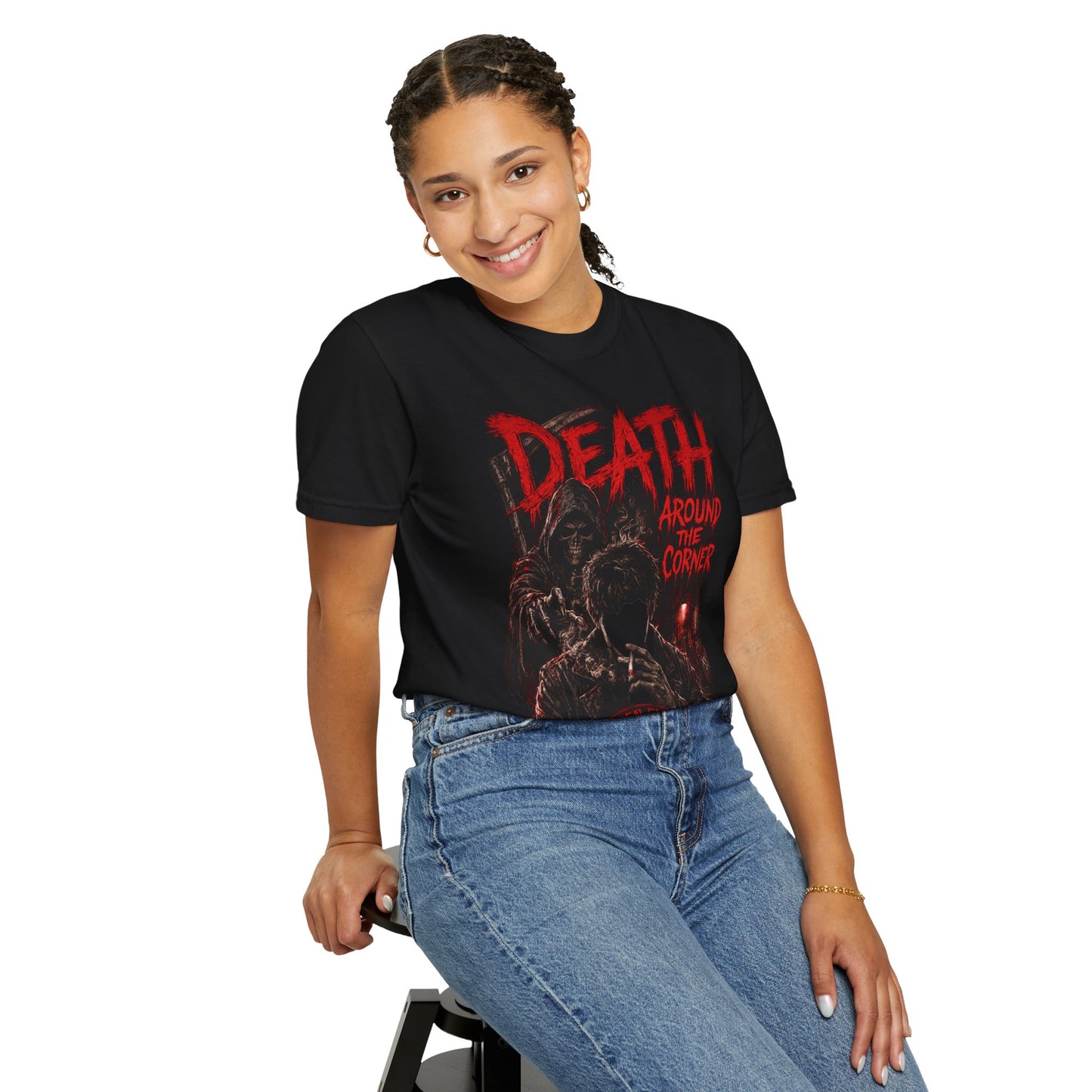 Green Enkd Society “Death Around The Corner” Grim Reaper Horror Tee