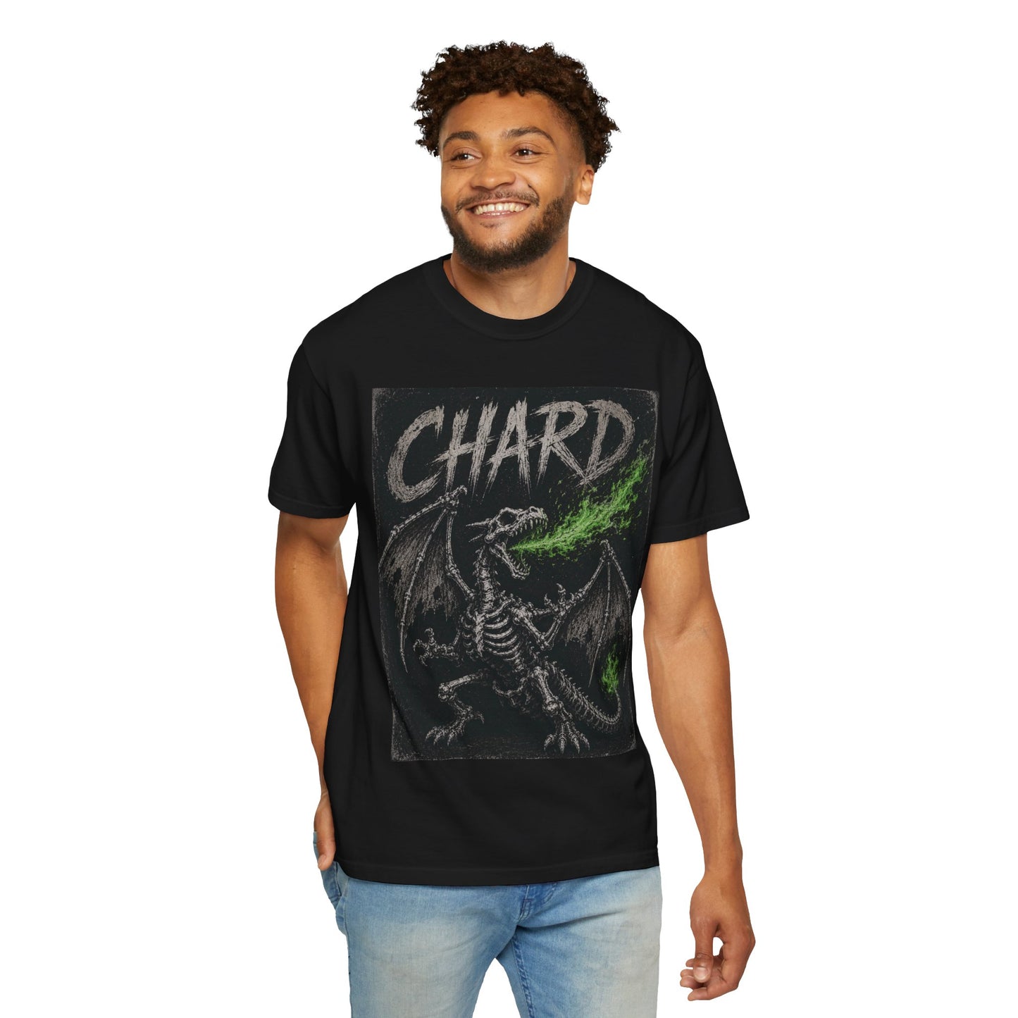 Green Enkd Society “CHARD” Skeleton Dragon Graphic T-Shirt – Gritty Streetwear Tee