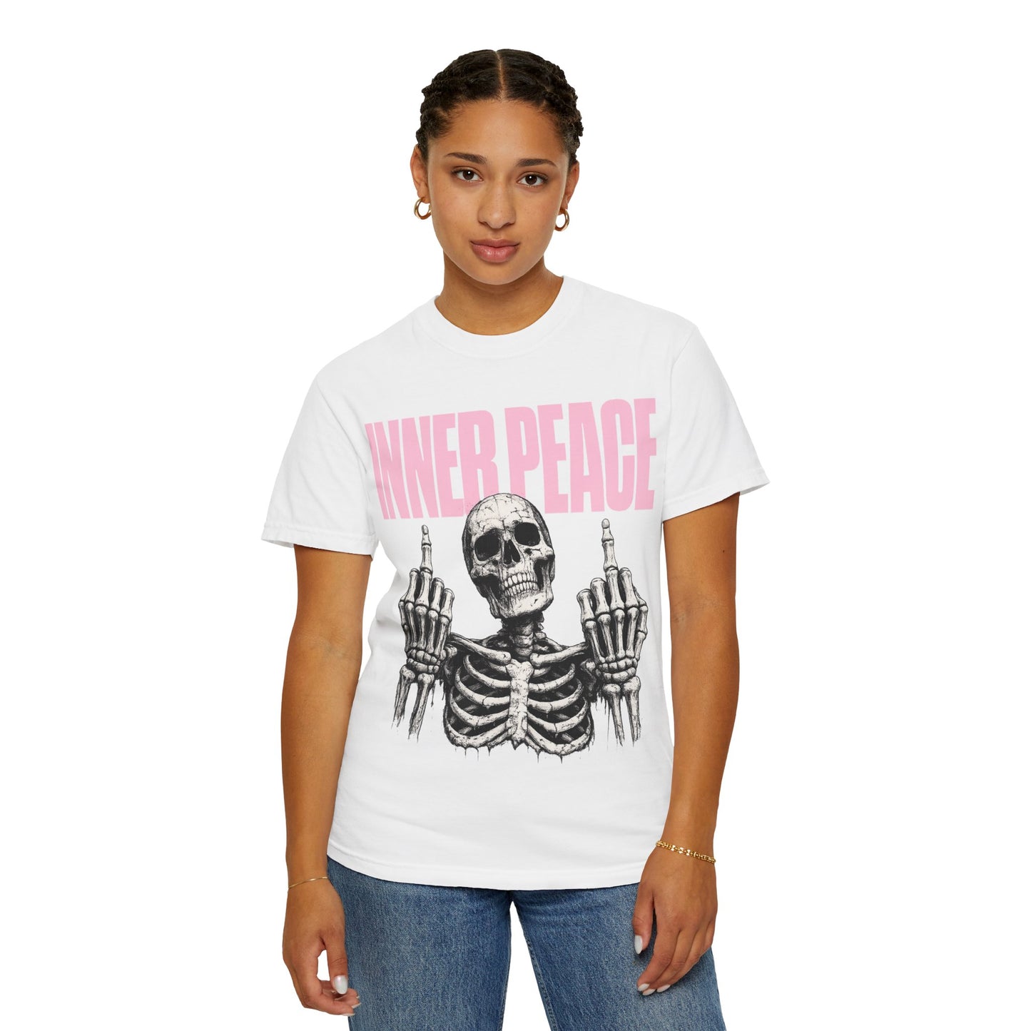 Inner Peace Skeleton T-Shirt — Pink Skull Graphic Tee