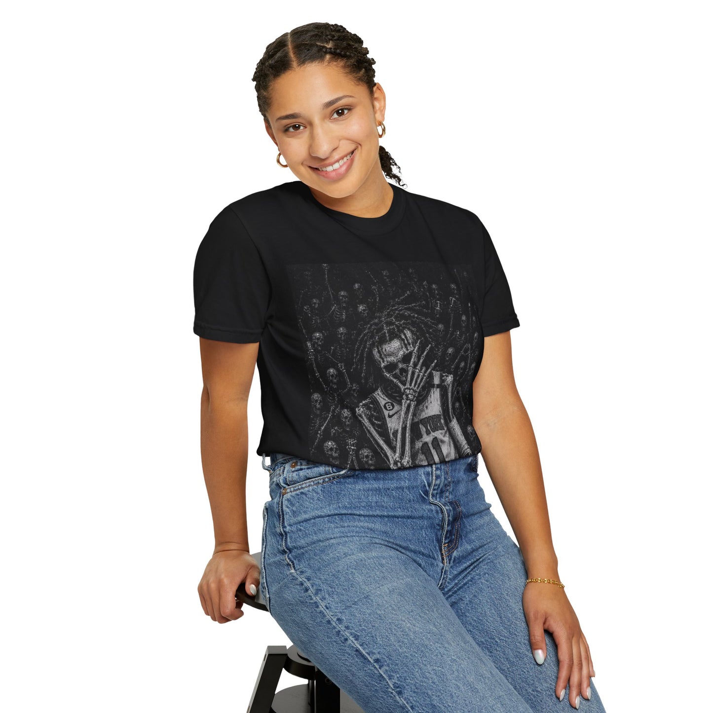 The Brunson 2 Death Crowd Skeleton Game Tee – Gritty Black & White Streetwear Shirt