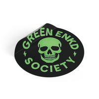 Green Enkd Society Skull Sticker — Round Vinyl Decal