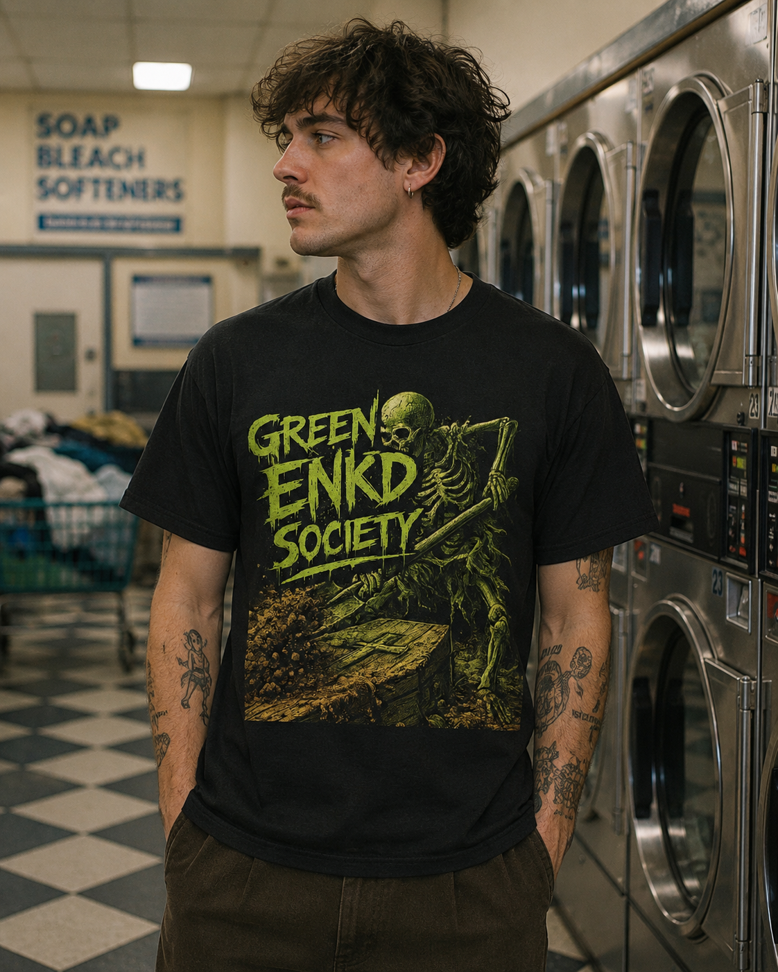 Green Enkd Society “Do Dirt End Up In It” Skeleton Grave Tee