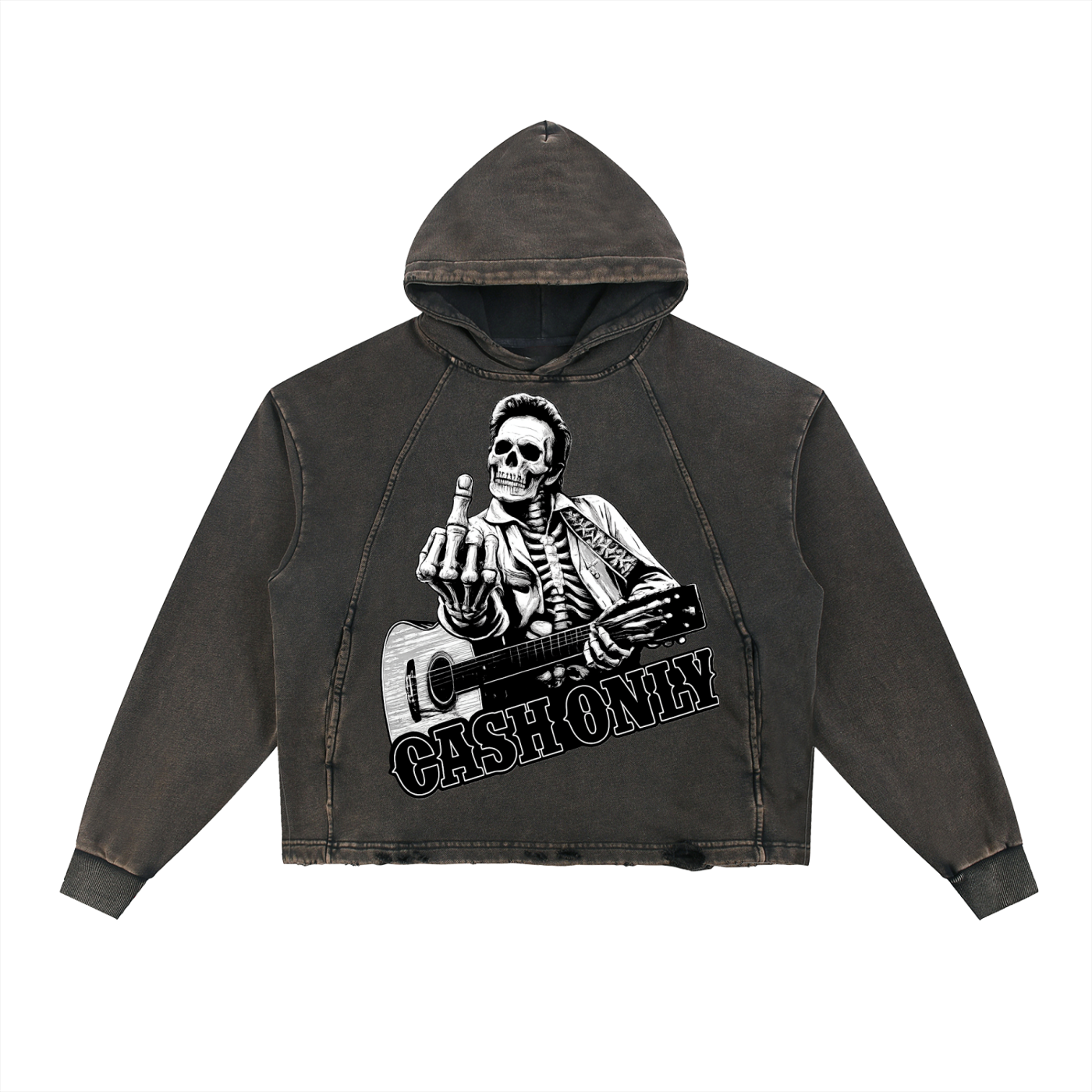 Cash Only Outlaw Skeleton Vintage Washed Frayed-Hem Hoodie