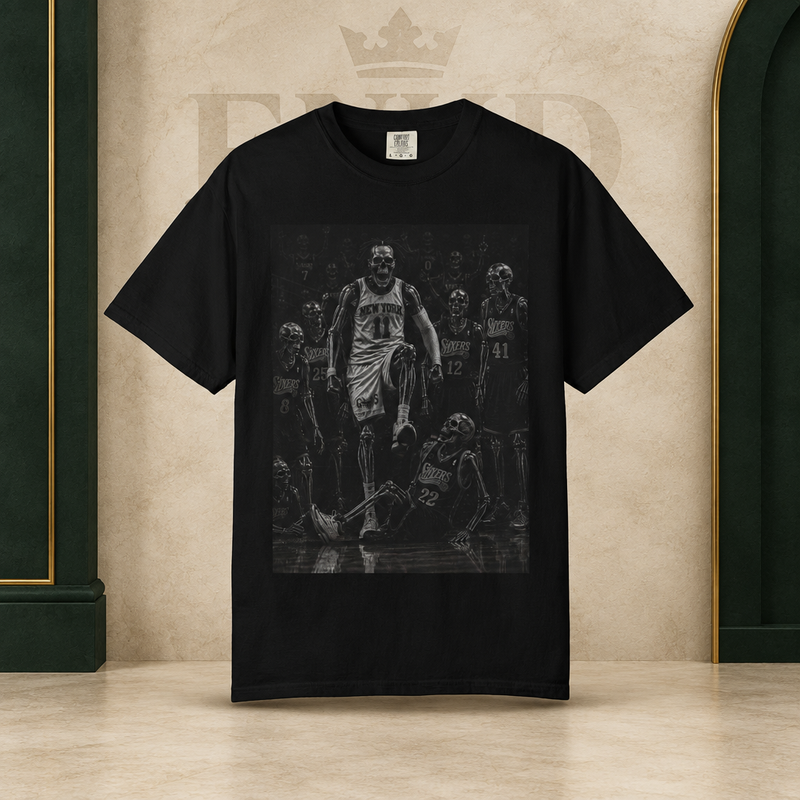 Brunson Stepping Over Philly Tee — Green ENKD Society editorial product image