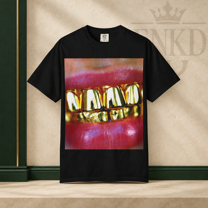 Gold Fronts Statement Tee — Green ENKD Society editorial product image