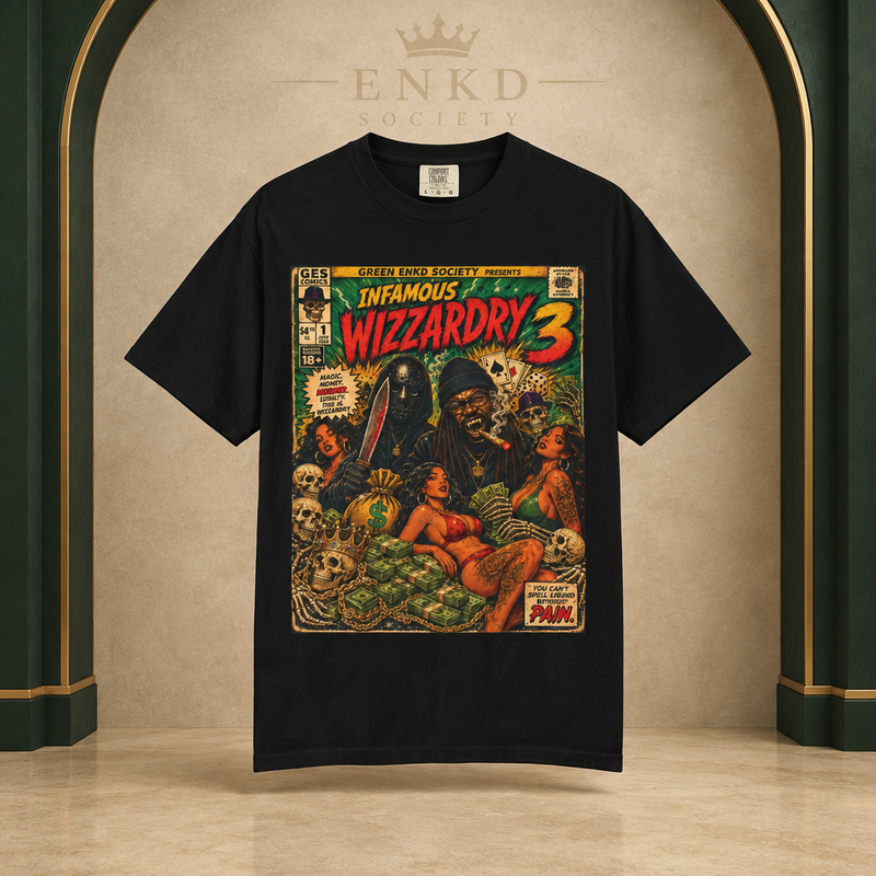 Infamous Wizzardry 3 Comic Tee — Green ENKD Society editorial product image