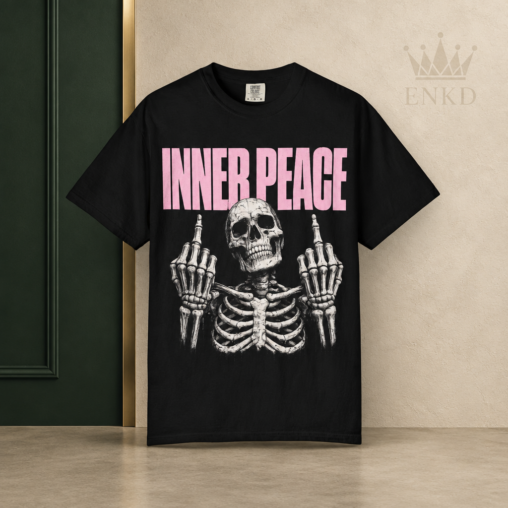 Inner Peace Pink Skull Tee — Green ENKD Society editorial product image
