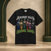 Jealousy Kills Band Skull Tee — Green ENKD Society editorial product image