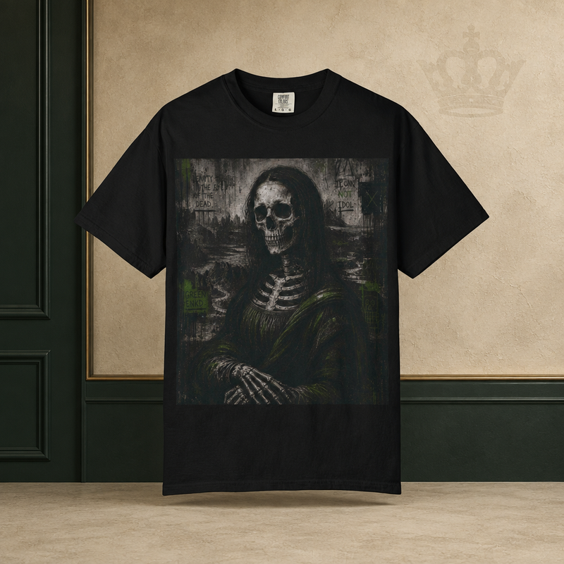 Skull Mona Lisa Tee — Green ENKD Society editorial product image