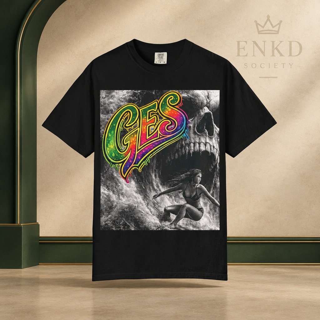 Skull Surfing Tee — Green ENKD Society editorial product image