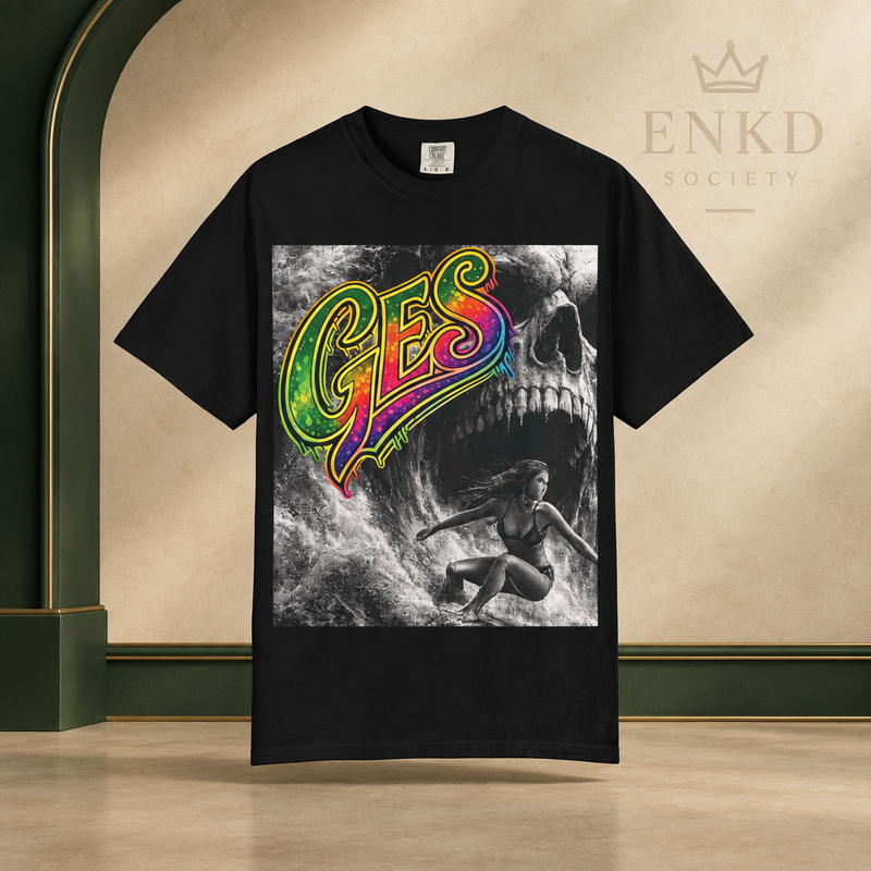 Skull Surfing Tee — Green ENKD Society editorial product image